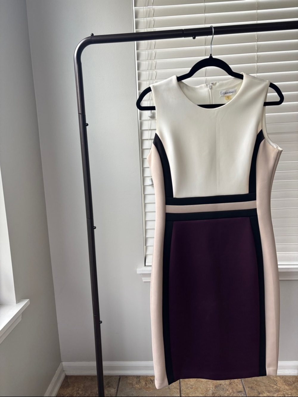 Calvin Klein White, Blush & Plum Colorblock Midi Dress